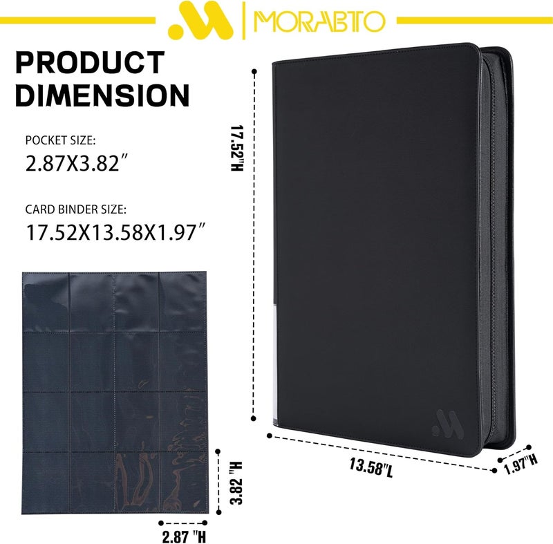 MORABTO 16 Pocket Card Binder,Trading Card Binder Holds up to 1024 Cards with 32 Sleeves,Zipper Card Holder Album Compatible with TCG/Sports Cards-Black Model B - Image 2